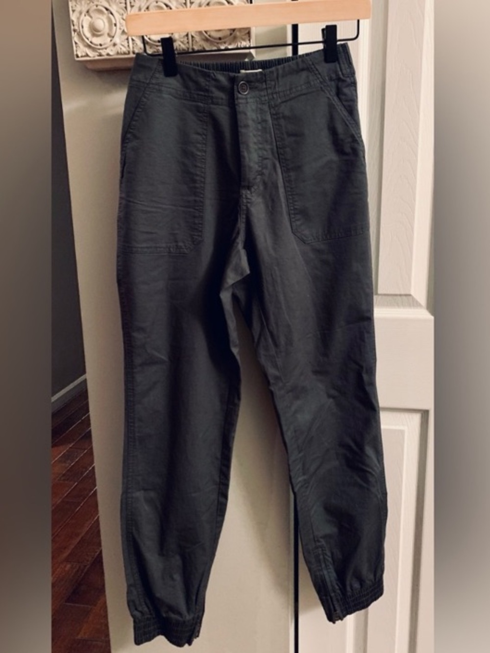 Pact organic cotton ankle zip jogger style trouser pants, charcoal, lightweight